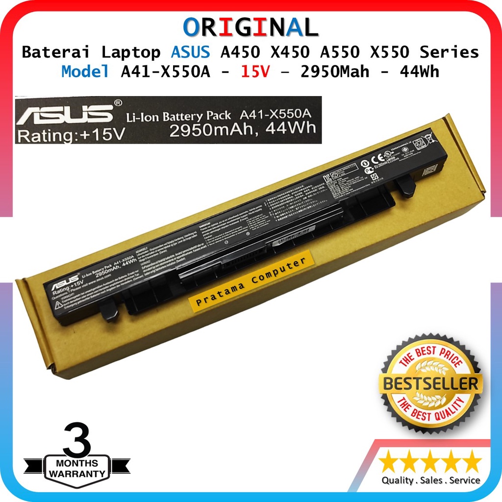 Baterai Batre Laptop ASUS Model A41-x550A 15V - 2950Mah - 44Wh Original