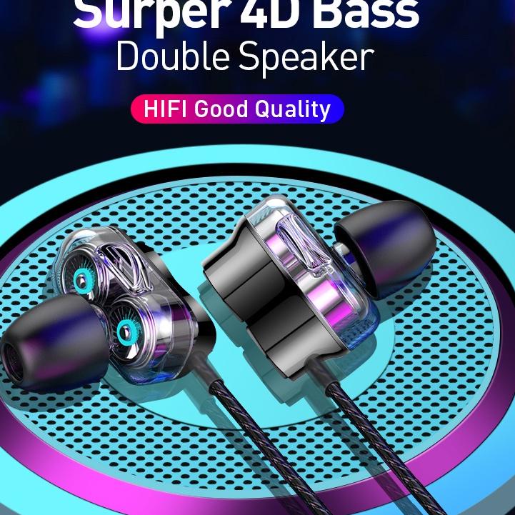 ✿ BASIKE Earphone  headset In-Ear Stereo 4D Super earphone Bass dengan Mic + Kabel Jack 3.5mm Androi