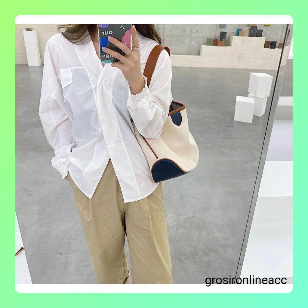 NEW Tas Kulit Wanita Selempang FT59 biru list cream cantik 32 x 12x 26 cm