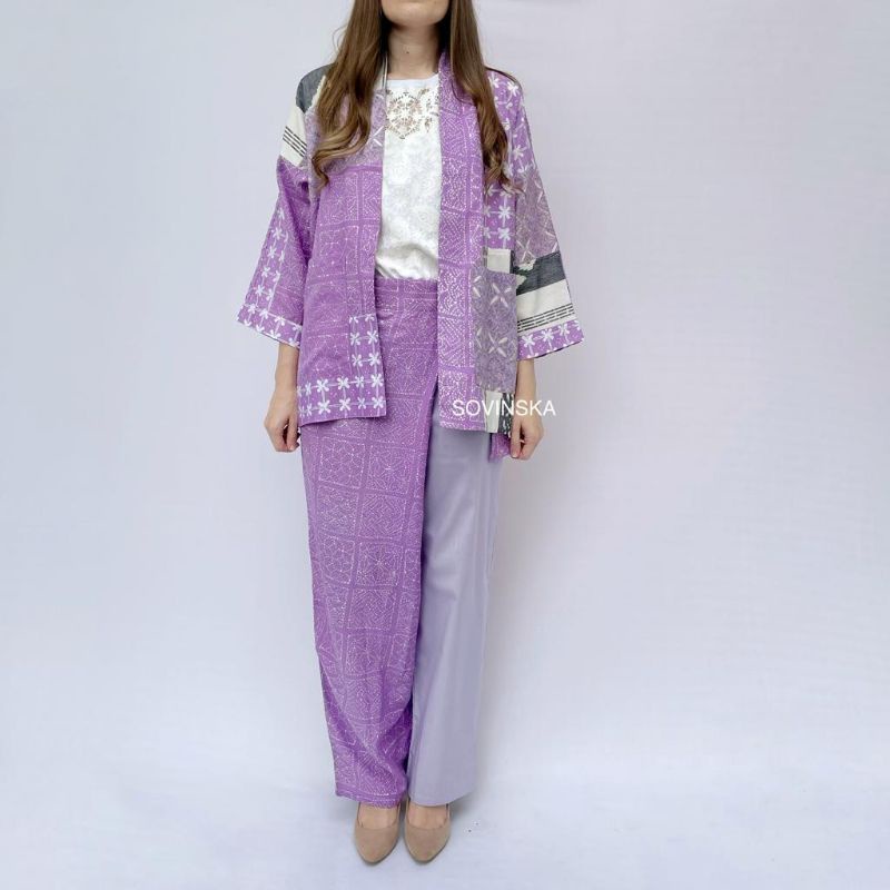 Atasan Set Outher + Celana Batik &amp; Tenun O 2 Lilac