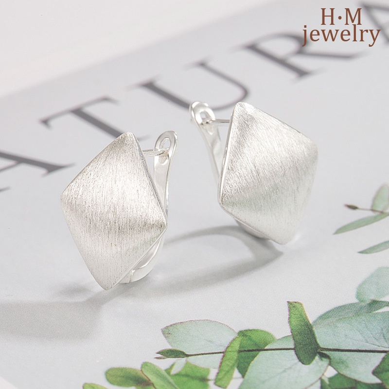 Anting Retro Frosted Brushed Rhombus High Sense Anting Gaya Frosty2023