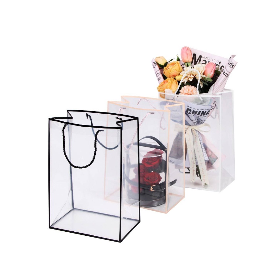 [10 Pcs] Flower Paper Bag Transparent / Flower Bags With Handle / Gift Bag Bouquet / Paper Bag Bunga Transparan / Tas Tote Buket Bunga / Kantong Pvc List