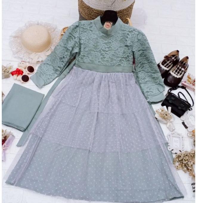 RECOMENDED Gamis anak brokat 1-12th// set gamis lebaran //gamis mewah //gamis tyle brokat //gamis pe