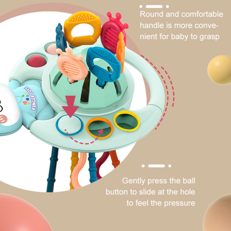 Creative 5 In 1 Children Pull String Developmental Toy / Safe Non-toxic Soft Silicone Teething Toys / Cute Cartoon Bear Flying Saucer Shape Fun Toy