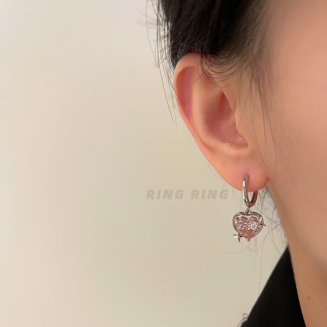 Anting Perak Wanita Fashion Zirkon Merah Muda Galaxy Earring Elegan Aksesoris Perhiasan