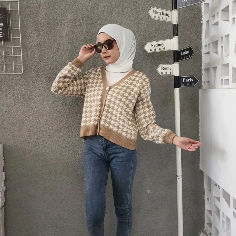 CARDIGAN HOUNSTOOTH / CARDIGAN WANITA RAJUT / OUTHERS WANITA / FASHION RAJUT WANITAr