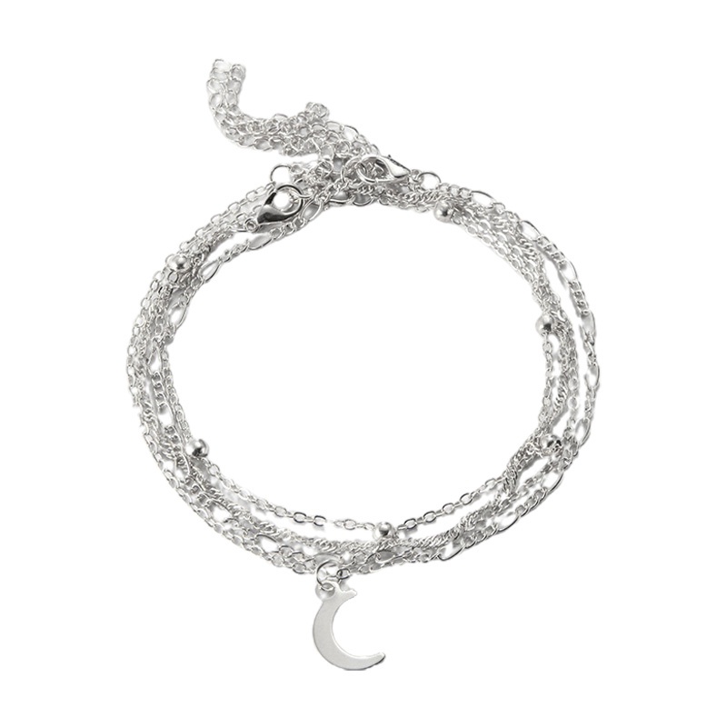 4pcs/set925 Sterling Silver Bulan Liontin Rantai Gelang Kaki Untuk Wanita Musim Panas Pantai Pesta Barefoot Sandal Kaki Gelang Kaki Perhiasan