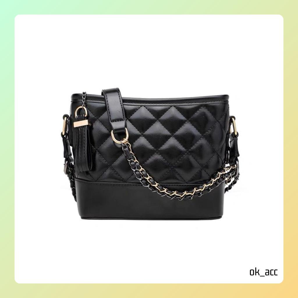 BARU Tas Selempang Kulit Wanita Rantai Messenger Luxury Mini Bag FT64 Kulit hitam cantik elegan rantai 19 x 7.5 x 13 cm