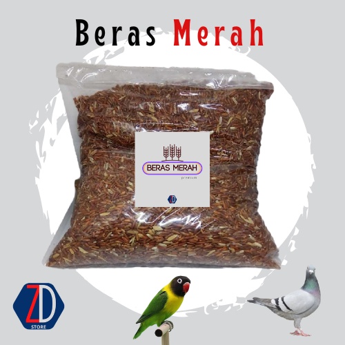 Beras Merah Premium 1 Kg Makanan Burung Parkit Tekukur Lovebird Merpati Ayam Hias