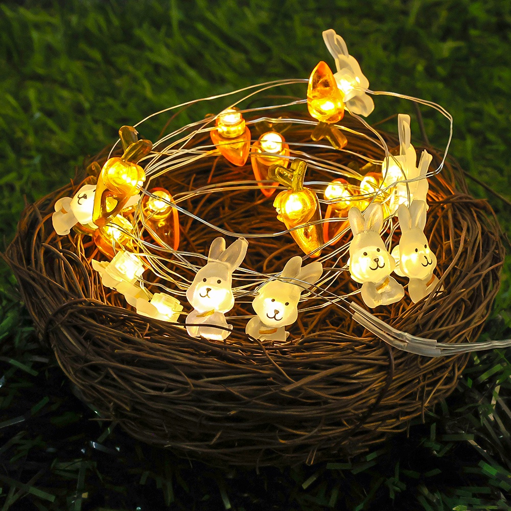 Usb Charging Lighting Decor Props10/20Leds Bunny Light String Paskah Ulang Tahun Rumah Pesta Dekorasi Kelinci Wortel Luminous Lamps Flexible DIY Copper String Lights