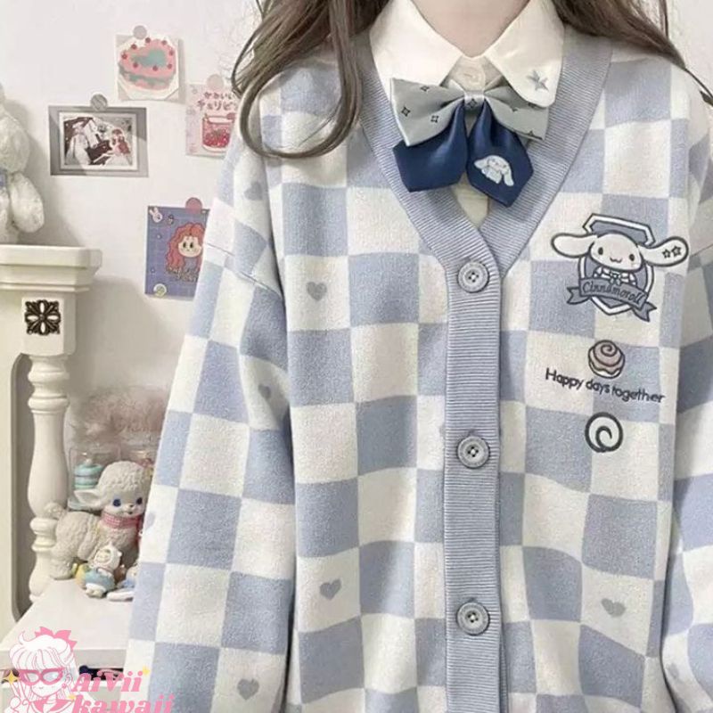 【AiVii】CARDIGAN RAJUT KAWAII IMPORT SANRIO PLAID