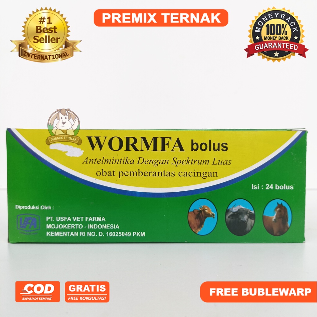 WORMFA BOLUS 1 Pcs - Obat Cacing Spektrum Luas Pemberatas Cacingan Pada Sapi Kerbau Kuda - USFA