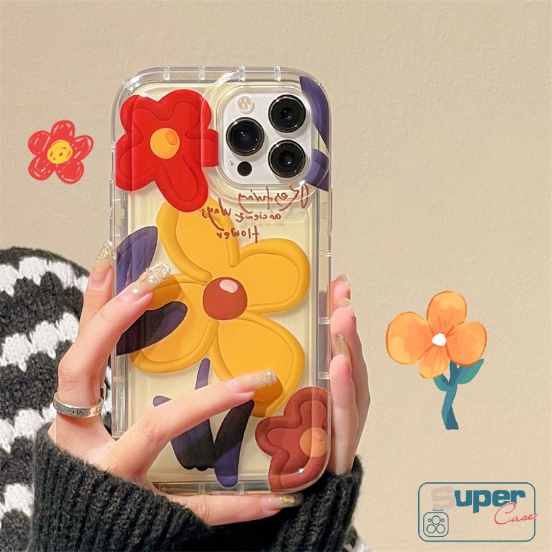 IPHONE Kompatibel Untuk Iphone11 13 7 8 Plus X XS 12 Pro MAX XR 14 Pro MAX 6 6S Plus MAX 8plus SE 2020 Ins Korea Lukisan Minyak Bunga Shockproof Airbag Lembut TPU Phone Cover