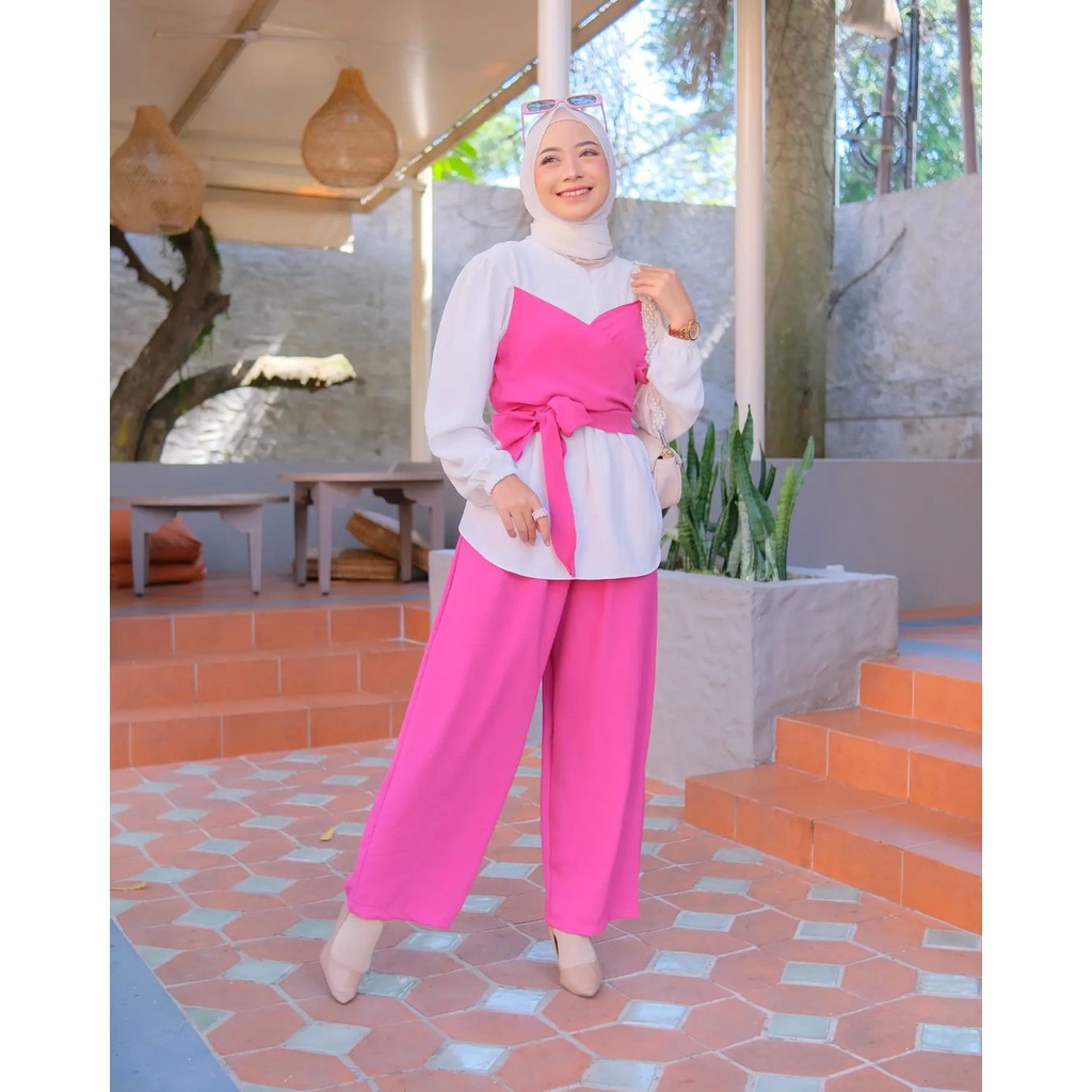 ONE SET CRINKLE / AGATHA SET ( ATASAN + CELANA ) / STELAN WANITA CASUAL KOREAN STYLE