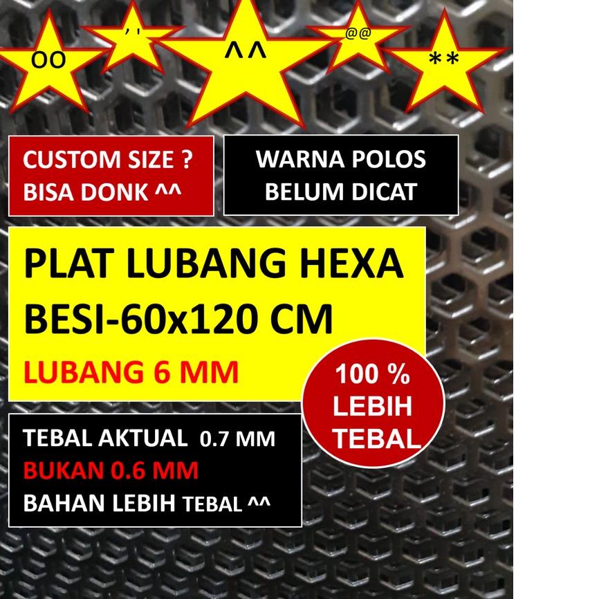 ✷ Plat  - Hexagonal Lubang 6 mm - Plat Besi Ram Speaker - Tebal 0.8 mm - Ram Grill Plat Lubang ❁