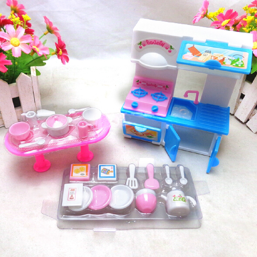 Beyen 20 Pcs/lot Creative Kitchenware Dinner Tables Cupboard Sink for Barbies Dolls ID