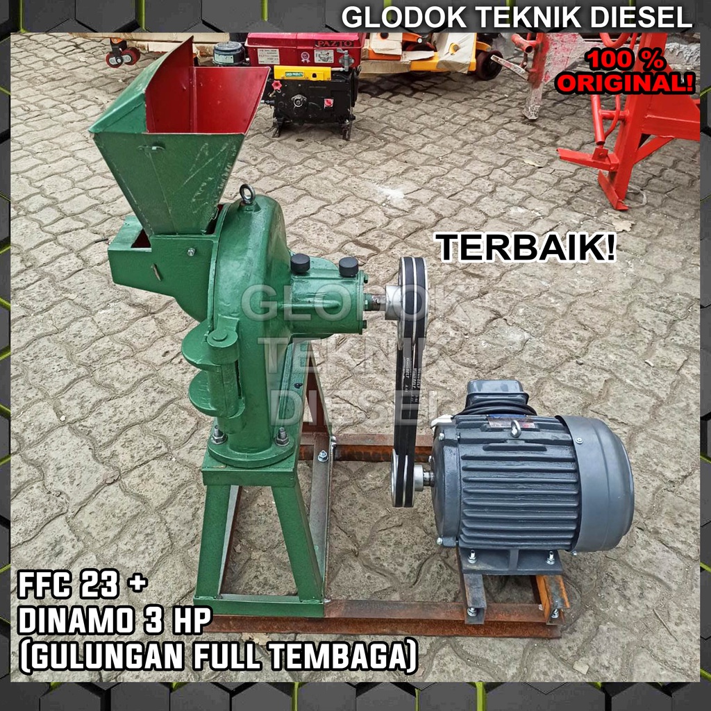 Mesin Giling Tepung FFC 23 + Penggerak Dinamo 3 HP 1 & 3 PHASE Listrik