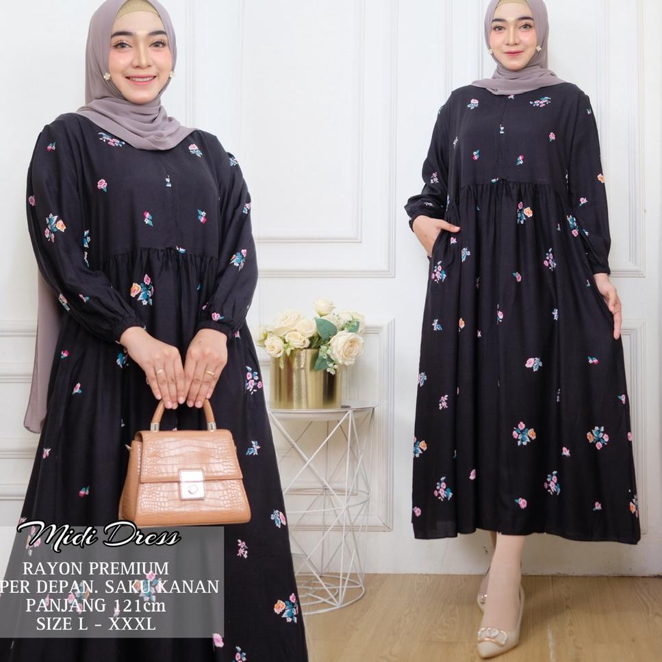 BEST SELLER DIANA MIDI DEESS - GAMIS JUMBO XL XXL XXXL 4XL 5XL LD 110 120 130 140 150 - DRESS RAYON 