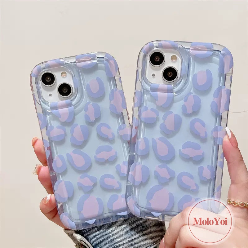 IPHONE Casing Ponsel Kompatibel Untuk Iphone11 14 13 12 Pro MAX X XS MAX XR 6 6S 78 Plus SE 2020 Ins Ungu Leopard Print Kamera Perlindungan Shockproof Airbag Lembut TPU Case Cover