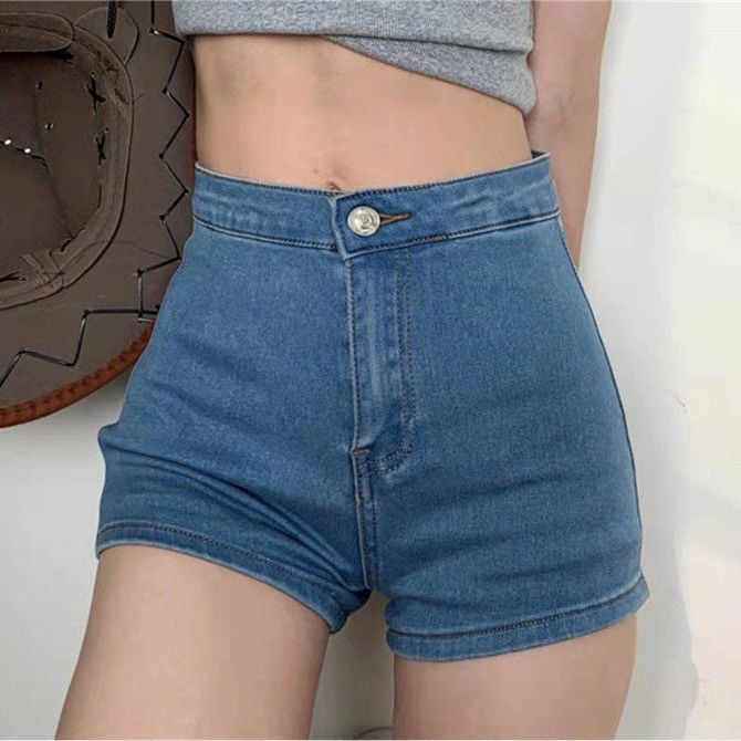 Red American hot girl hip-lifting slim-fit denim shorts wanita pakaian luar musim panas pelangsing dan pengurangan usia elastis hot pants ins tide