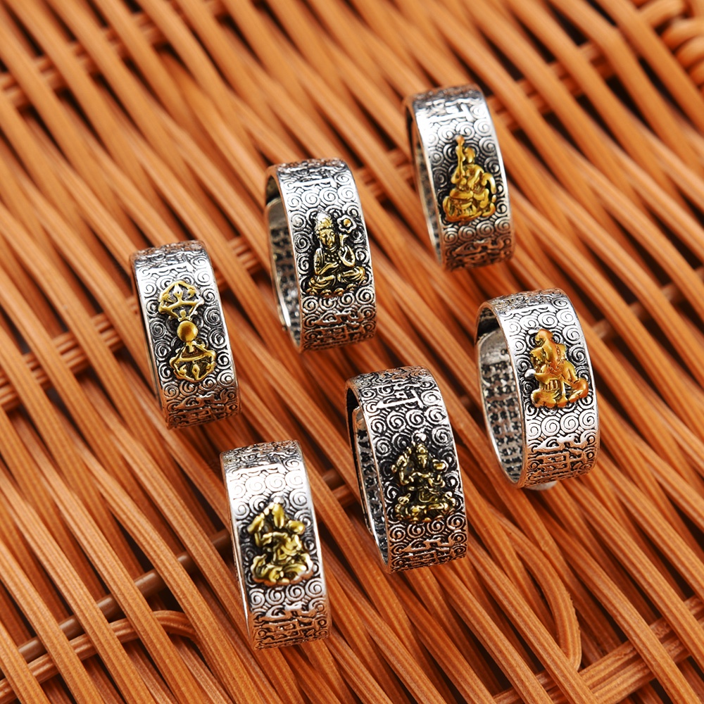 Pria Elegan Fashion Perhiasan Kepribadian Buddha Beruntung Jari Cincin Adjustable Terbuka Pesta Rings