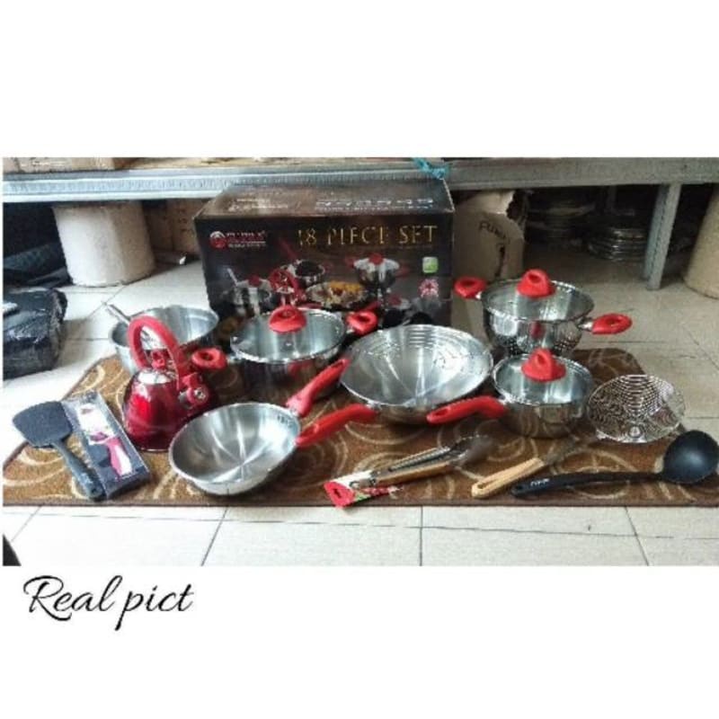 Panci Set Supra 18 Pcs Stainless Steel Supra Rosemary Prenium Cookware Supra Anti Lengket