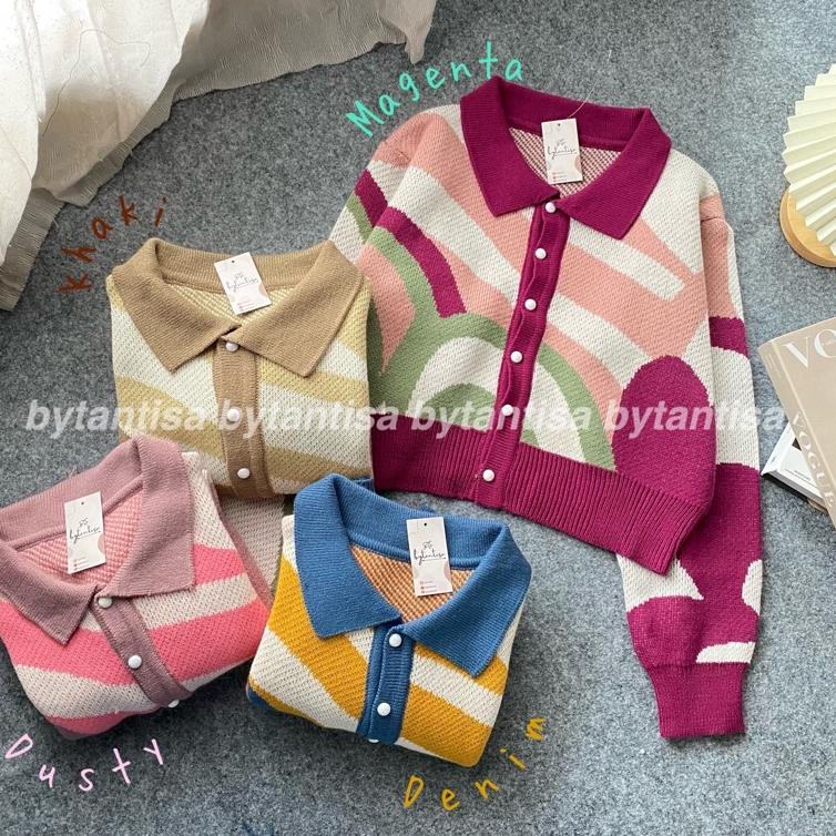 TERBARU CARDIGAN RAJUT CROP RAINBOW TOP BAHAN TEBAL PREMIUM QUALITY