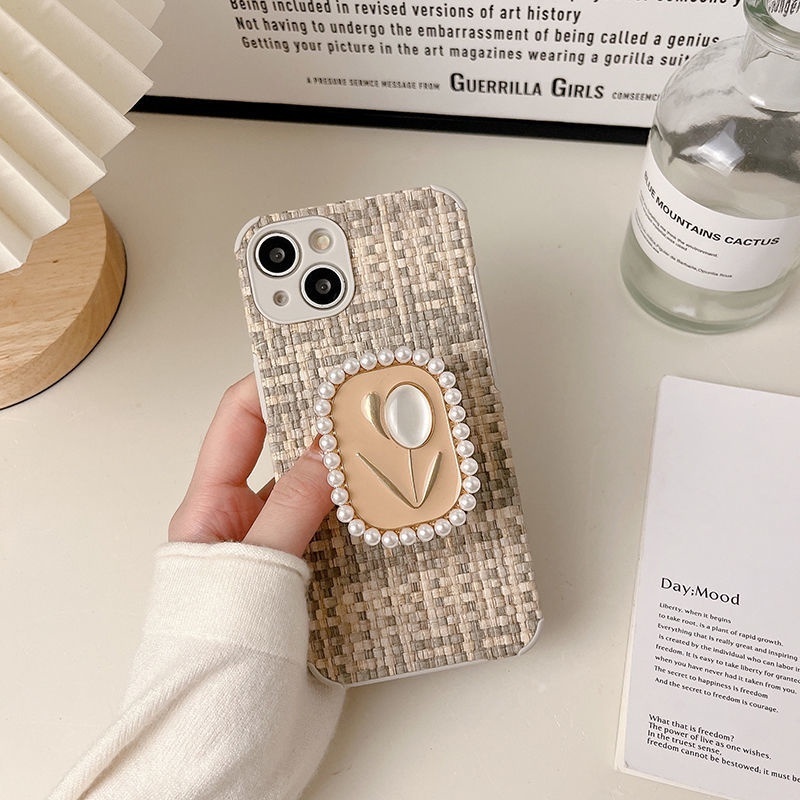 IPHONE Braided Desain Dudukan Tulip Kecil Wangi Tiga Warna Casing Ponsel Kompatibel Dengan Iphone12 13 14 11 Pro Max X Xs Max Xr Bgvgb