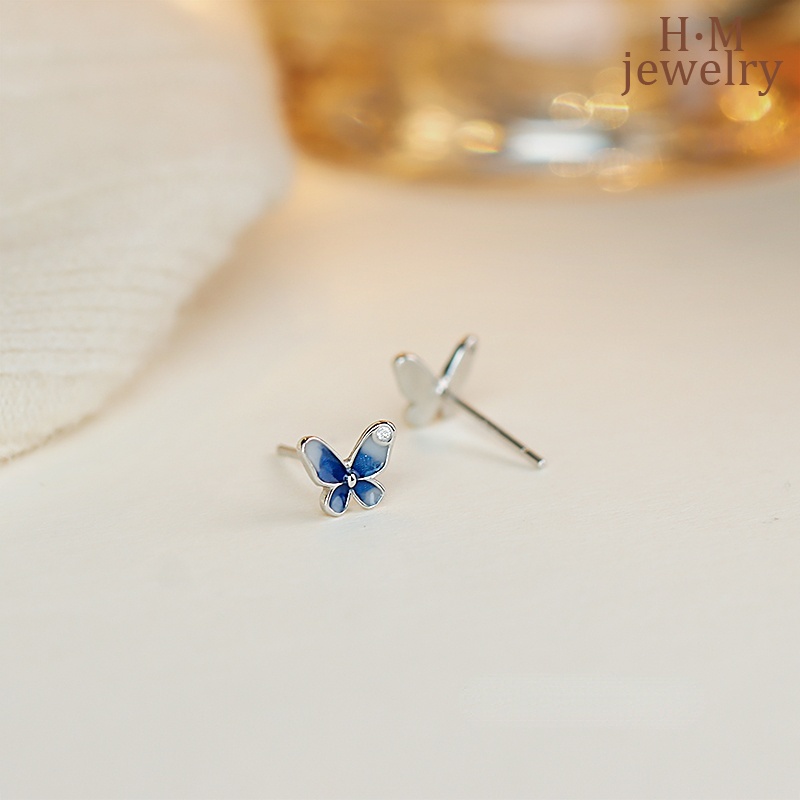 Berlian Imitasi Biru Kupu-Kupu Studs Wanita Rasa Tinggi2023Anting Sederhana Baru
