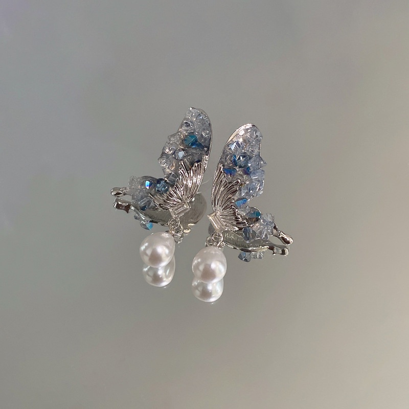 Kristal Kupu-Kupu Mutiara Drop Anting Aksesoris Temperamen Fashion Cahaya Mewah