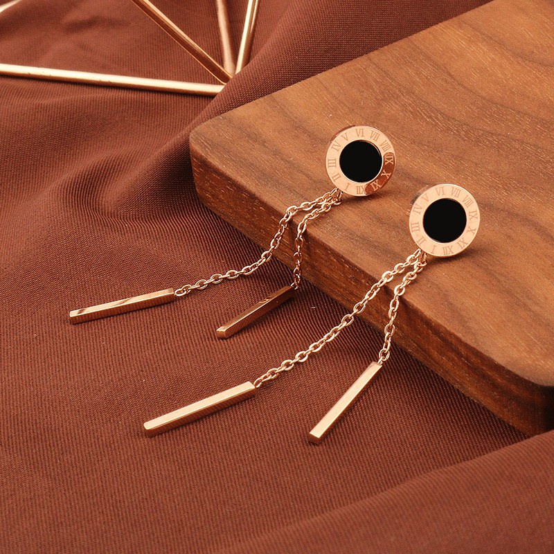 Anting Bulat Hitam Juntai Titanium stainless steel 316L harga grosir bisa bayar di tempat