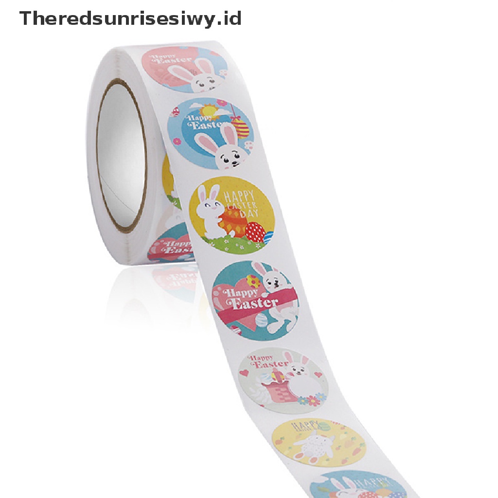 # Baju Lebaran # 500pcs/roll Stiker Kelinci Happy Easter Lucu Sealing Sticker Decor Tag~