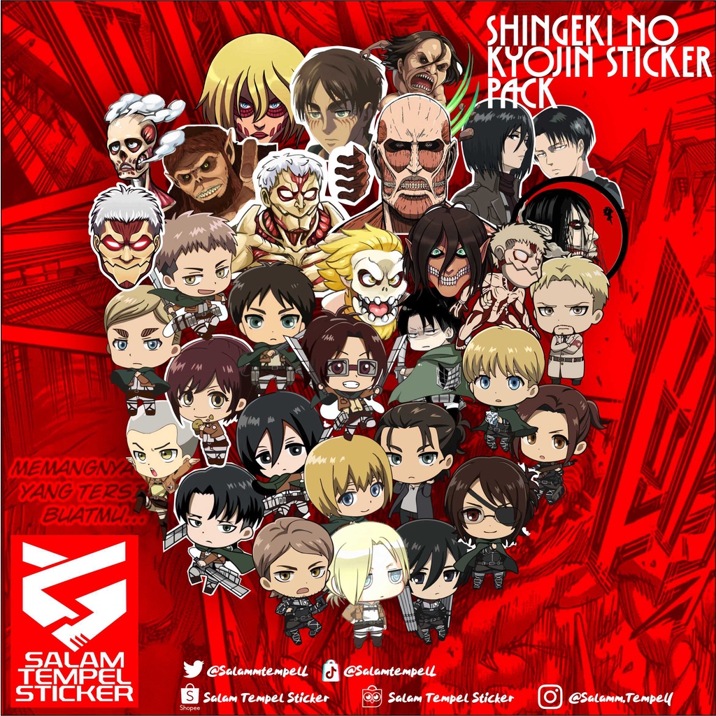 

30 pcs Stiker Anime Shingeki No Kyojin Murah Attack AOT on Titan Vinil Aesthetic Glosi Free Poster