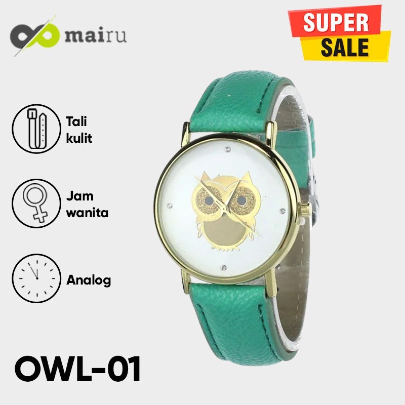 Jam tangan Wanita Quartz Motif Burung Hantu Strap Kulit - Exclusive Mairu OWL - 01