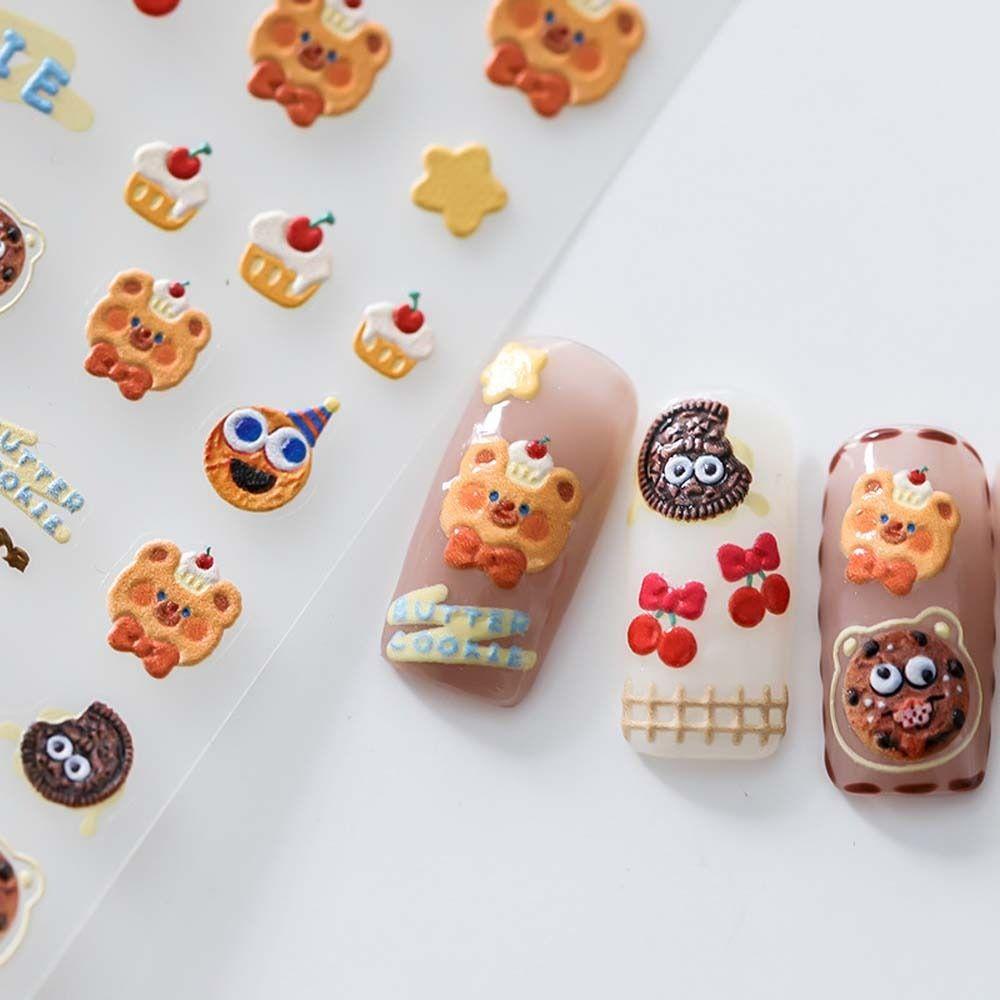 Mxbeauty Kartun Stiker Kuku Wanita Perekat Diri Hewan Bulan Manikur Aksesoris Keju Beruang Stiker Kuku