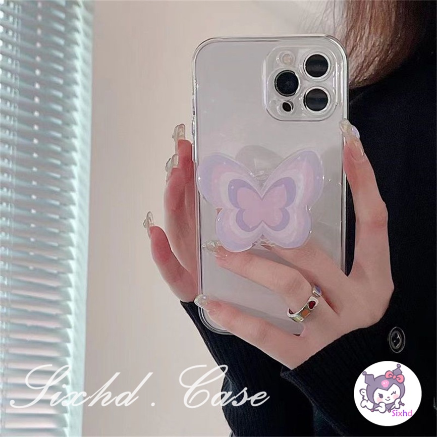 Ready Stock Fashion Fantasy Hitam Kupu-Kupu Bracket Phone Grip Ins Korea Holder Ring Lazy Bracket Kompatibel Untuk iPhone Android Universal Scalable Phone Stand Holder