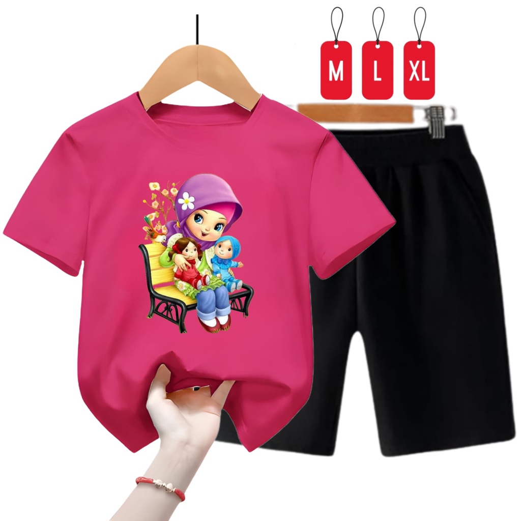 Hzl_outfit Setelan Baju Kaos Anak Perempuan Hijab Coisa