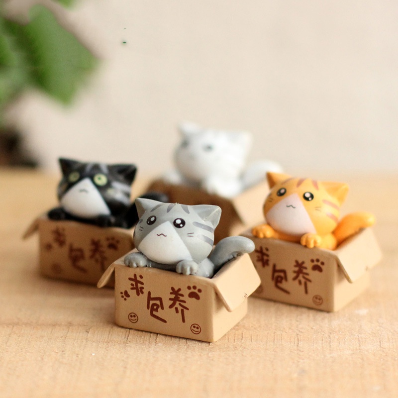 Paper Box Cat Mini Kucing Patung Dekorasi Kue Mini Fairy Garden Resin Craft Ornamen Mainan