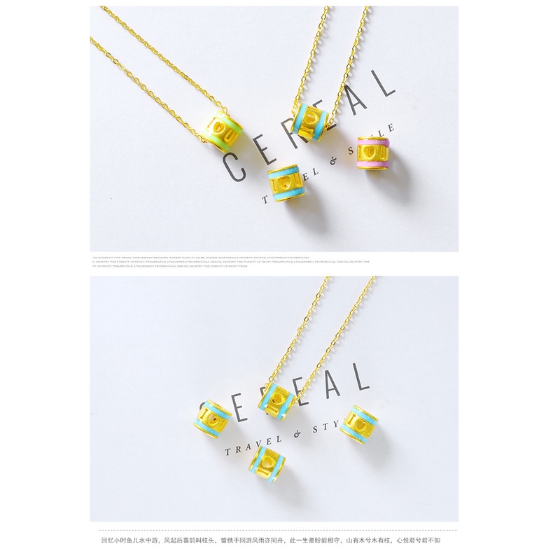 Goldkingdom Perhiasan Fashion 24 K Bangkok Aksesoris Ready Stock Cinta Neon Warna Tetes Lem Liontin Kecil Wanita Tulang Selangka Kalung