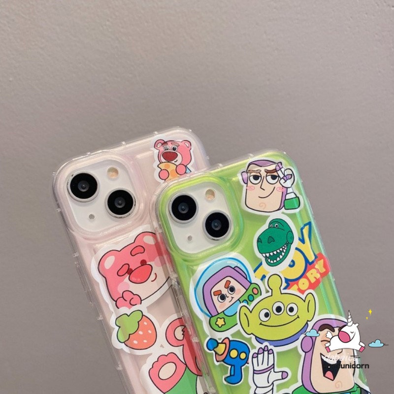 Compatible For iPhone 7 8 6 6S Plus 11 14 13 12 Pro Max XR X XS MAX Cartoon Toy Story Cute Strawberry Bear Lotso Buzz Lightyear Alien Silicon TPU Soft Shockproof Airbag Case