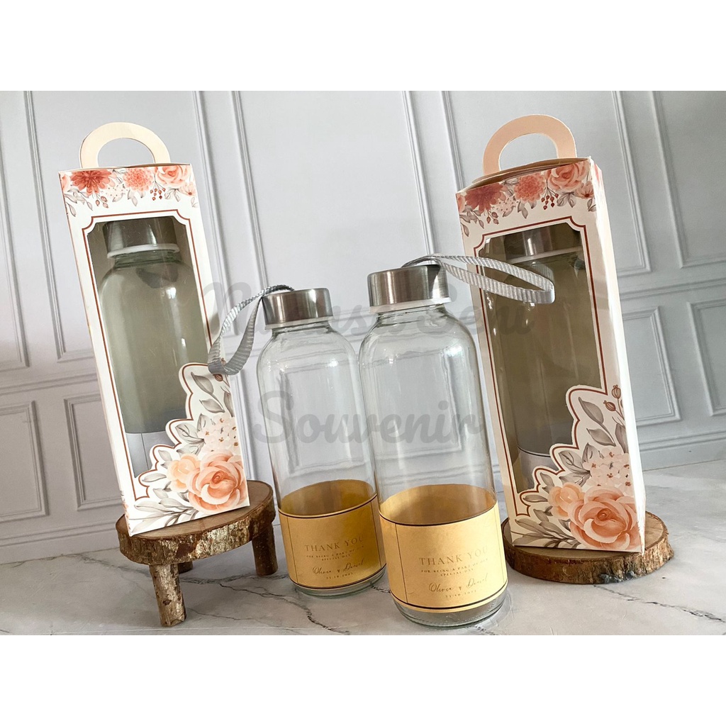 Souvenir Botol Kaca Bening 420ml Tumbler Minum Termos Kaca Infused Water Botol Bening Polos
