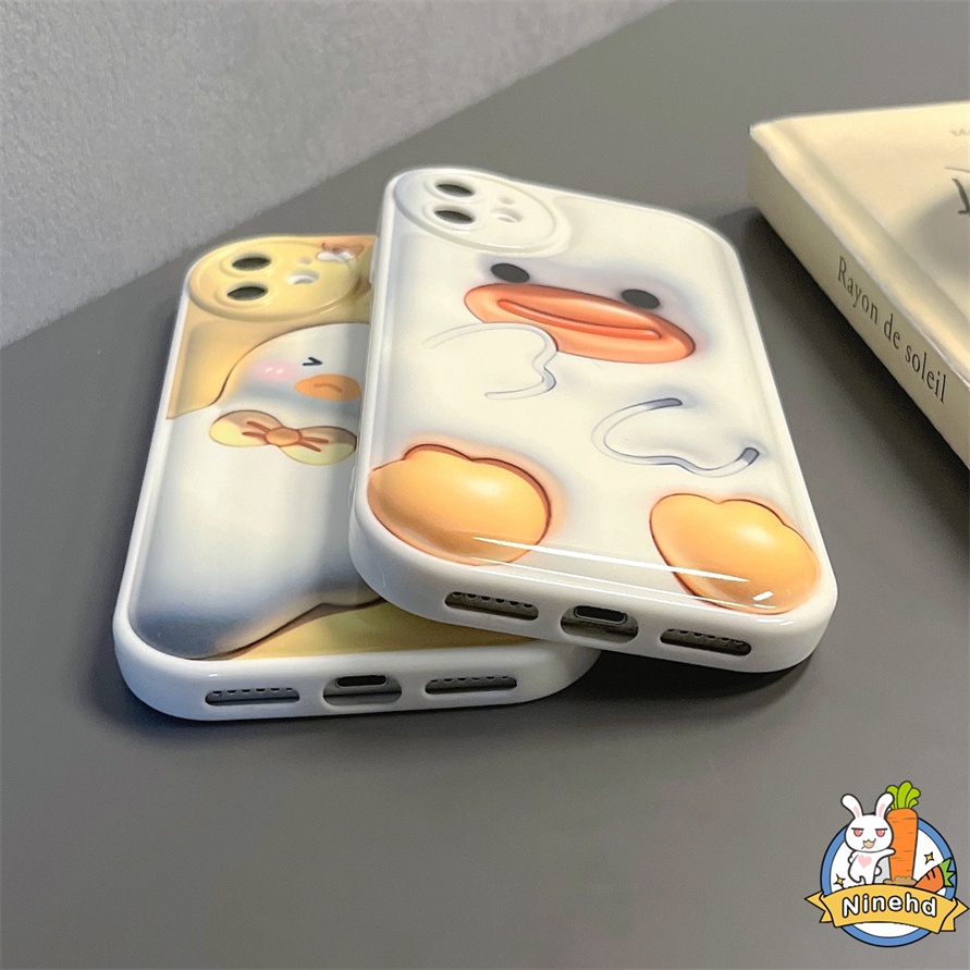 IPHONE Casing Kompatibel Untuk Iphone14 13 12 11 Pro Max X Xr Xs Max8 7 6 6s Plus SE 3D Vision Lucu Kartun Bebek Casing Ponsel Perlindungan Kamera Bantal Udara Shockproof Pelindung Penutup Belakang