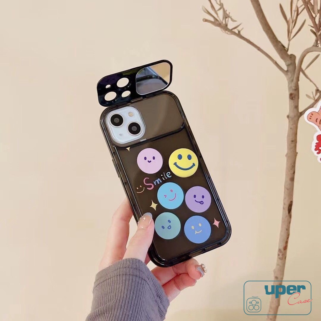 Kartun Kreatif Indah Smile Case Kompatibel Untuk IPhone 7Plus 8Plus 11xr XS13 14x12 Pro Max7 8 14 Plus MAX SE 2020 Kepribadian Flip Make Up Cermin Shockproof Soft Case