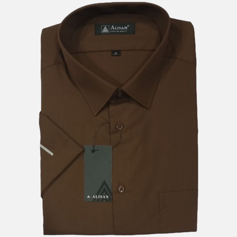 kemeja merk Alisan jumbo lengan pendek untuk pria warna coklat tua/c8-coklat muda/c1 coklat/c7