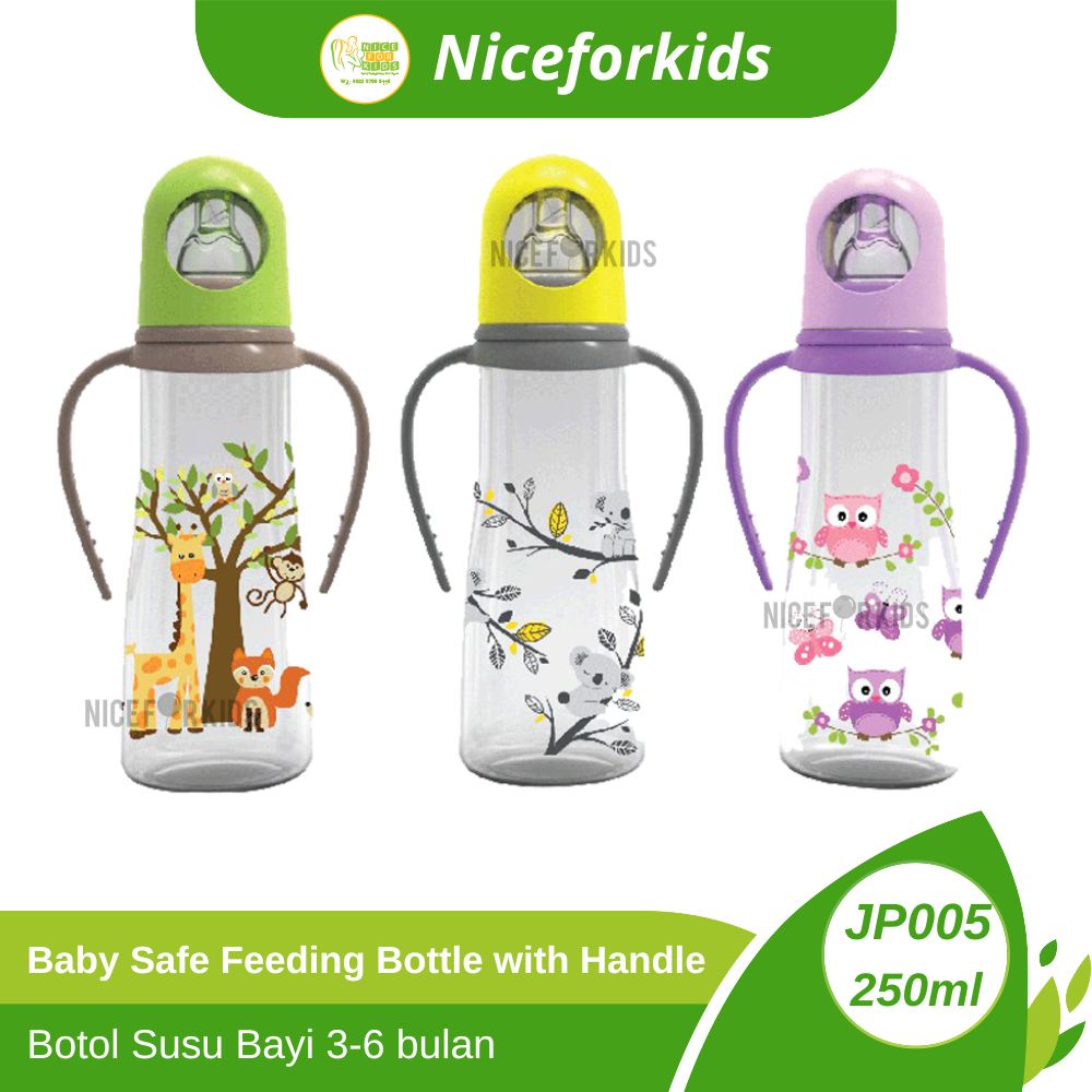 BabySafe Baby Feeding Bottle with Handle 250ml ( JP005 ) Botol Susu bayi dengan pegangan tangan