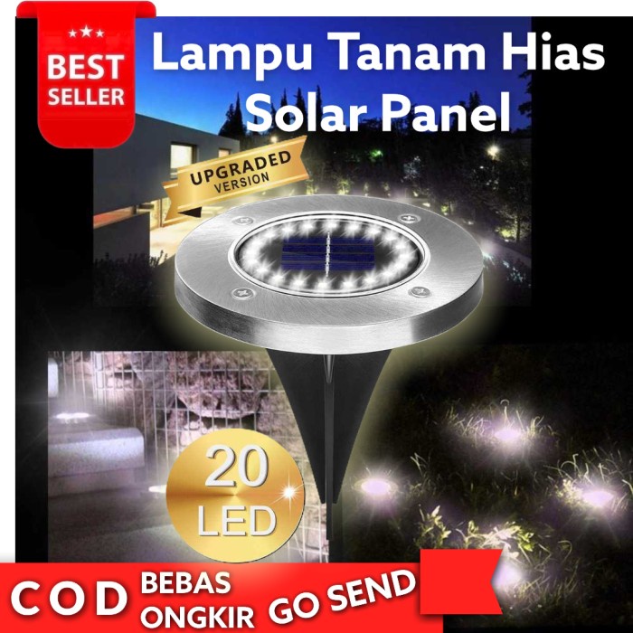 Lampu Tanam Garden Taman Solar Tenaga Surya Outdoor 20 LED Waterproof - White