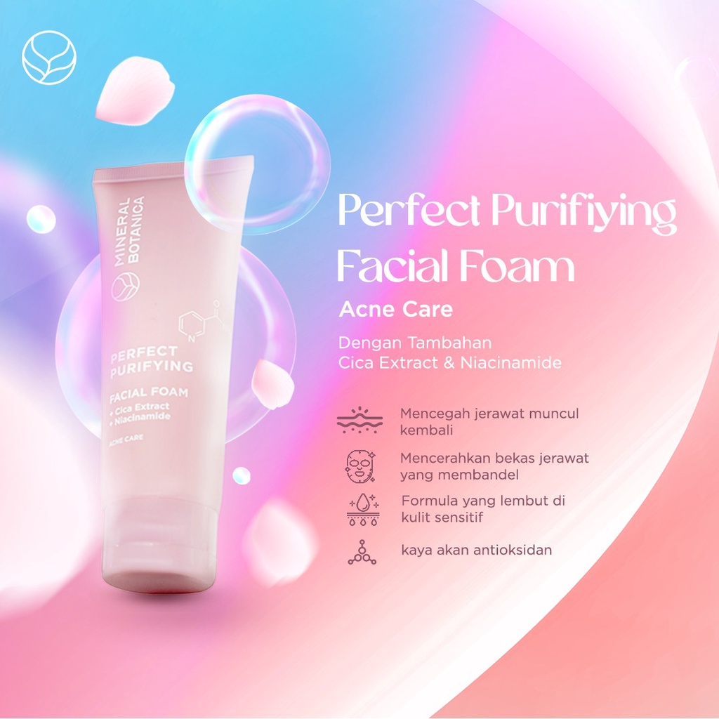 mineral botanica acne perfect purifying foam +cica extract +niacinamide 100gr TUBE (pink)