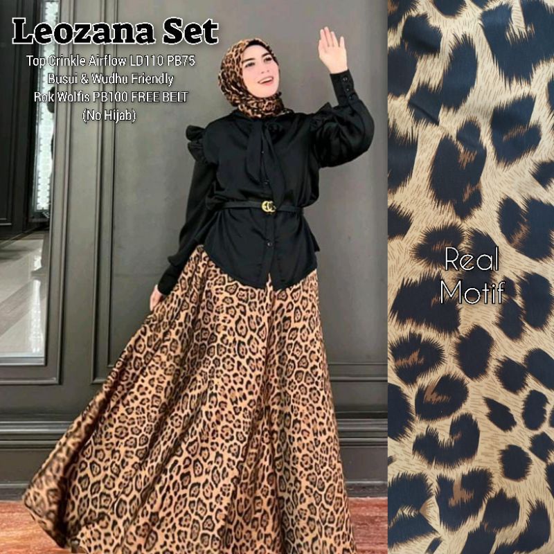 Leozana set (lavel savna)/set rok leopard model gamis lebaran
