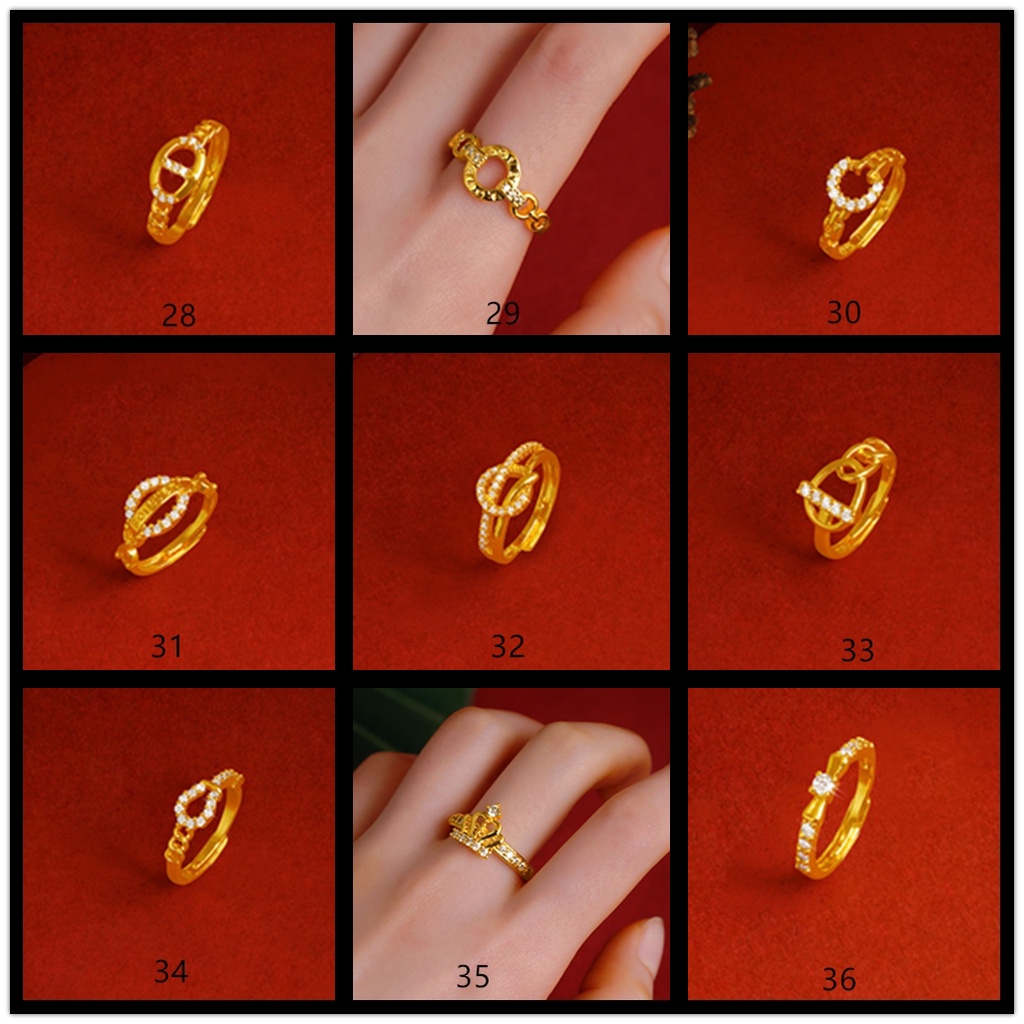 Goldkingdom Perhiasan Fashion Emas Asli Kadar 375 Bangkok Aksesoris Ready Stock 50desain Cincin Minimalis Wanita Bertatahkan Berlian Adjustable Berlapis Emas Halus Cincin