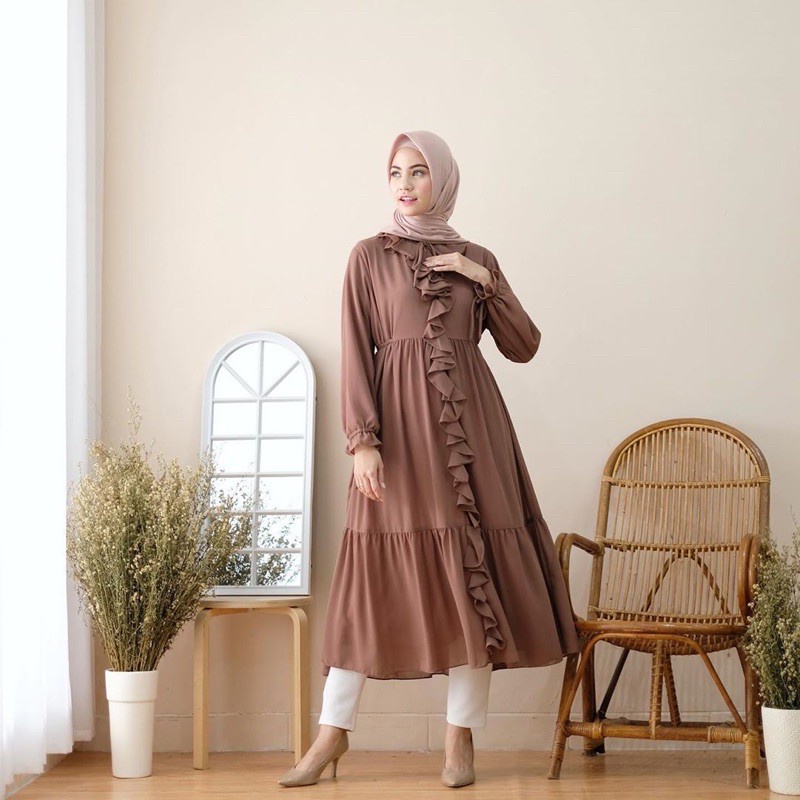 Baju Atasan Wanita Long Tunik Terlaris/Fashion Wanita Muslim Terbaru 2021 Kekinian - Alesya Tunik